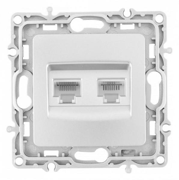 Розетка двойная RJ-11 и Ethernet RJ-45, без рамки Arte Milano am-217 217.44-1.silver