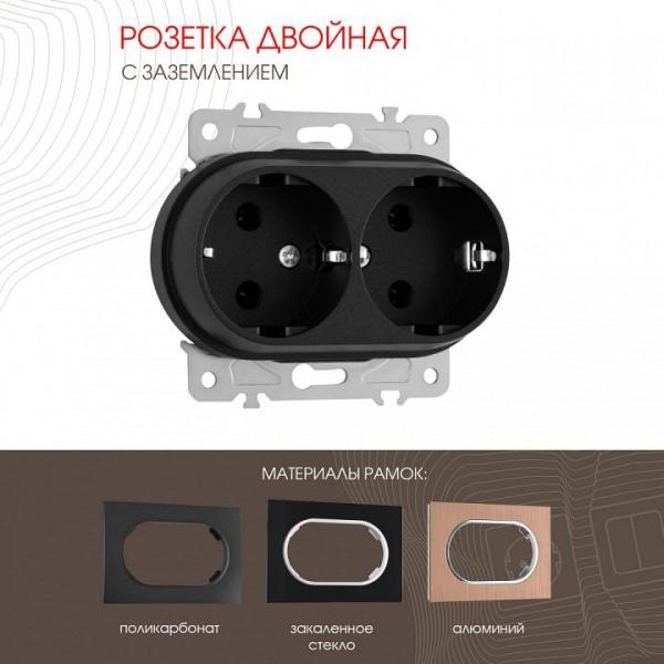 Розетка двойная с заземлением, без рамки Arte Milano am-202 202.40-2.black
