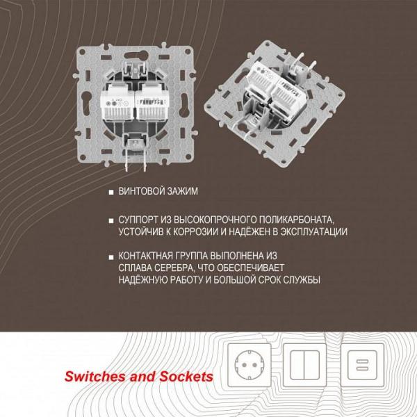 Розетка двойная RJ-11 и Ethernet RJ-45, без рамки Arte Milano am-217 217.44-1.silver
